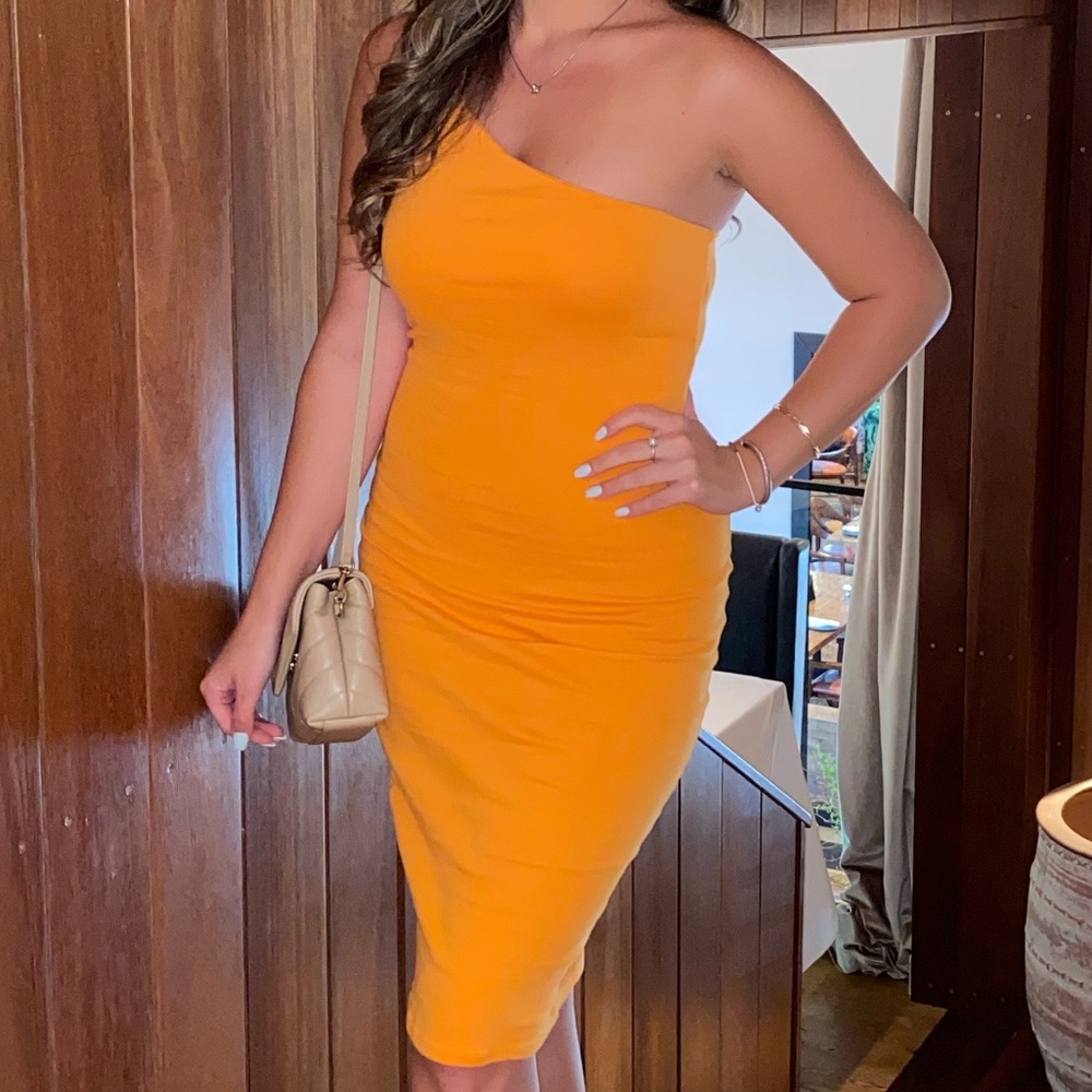 Zara asymmetrical orange bodycon dress